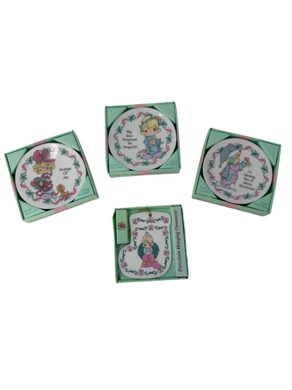 Precious Moments Christmas Plates Ornament Set Porcelain Easel Display 1990s‎